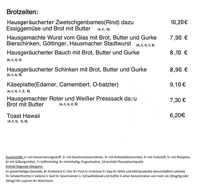 Brotzeitplatte Speisen und Preise im Gasthof "Zum Storchennest" in Baiersdorf