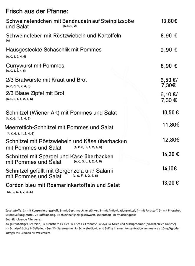 Pfannengerichte im Gasthof "Zum Storchennest" in Baiersdorf